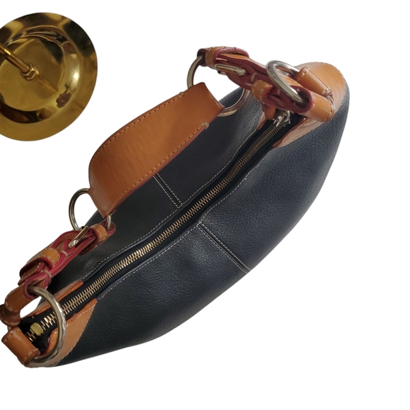 Dooney & Bourke Hobo Black Tan Pebble Leather Shoulder Bag Purse Medium Vtg - Picture 7 of 15